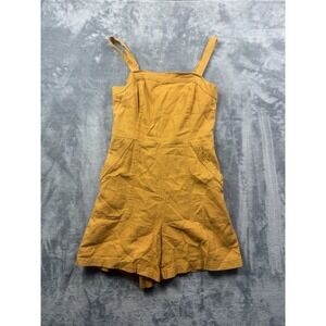 Old Navy Women Romper Tall Small Mustard Yellow Linen Viscose 3" Inseam